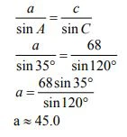 ecuación para hallar el lado a del ejemplo2